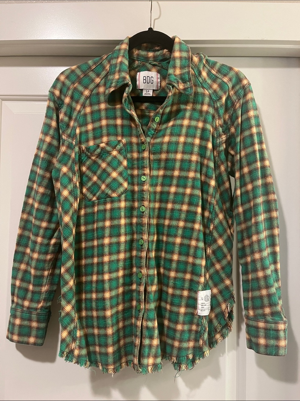 BDG Green and Yellow Plaid Flannel Shirt